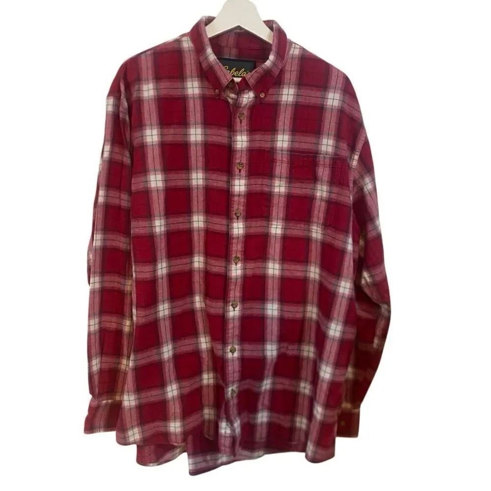 Cabellas XL tall button down flannel red men’s 100% cotton